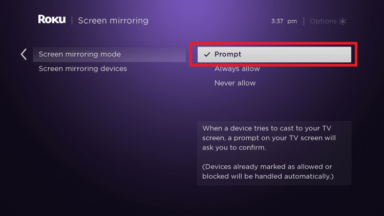 Screen Mirroring set-up on Roku Android