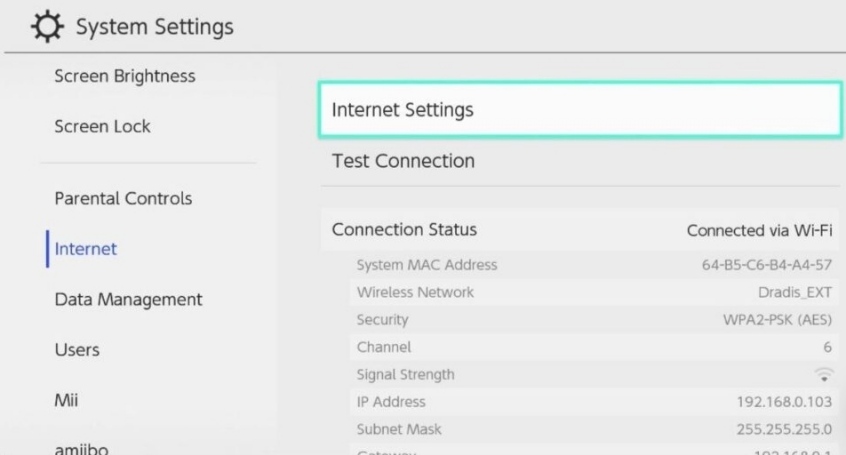 Nintendo Switch and Switch Lite internet settings